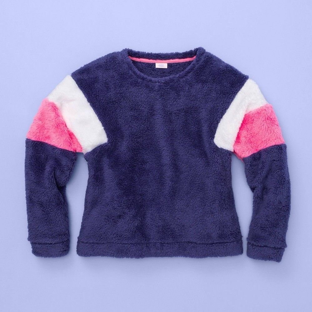 More Than Magic Faux Fur Purple Colorblock Sweater Size XS 4/5